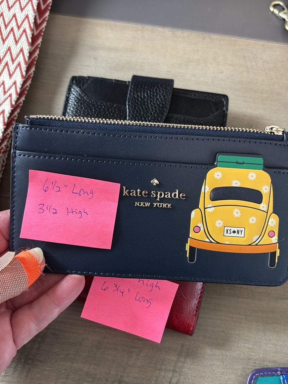 Kate Spade Leather Navy Card Zip Wallet with Yellow Car Applique